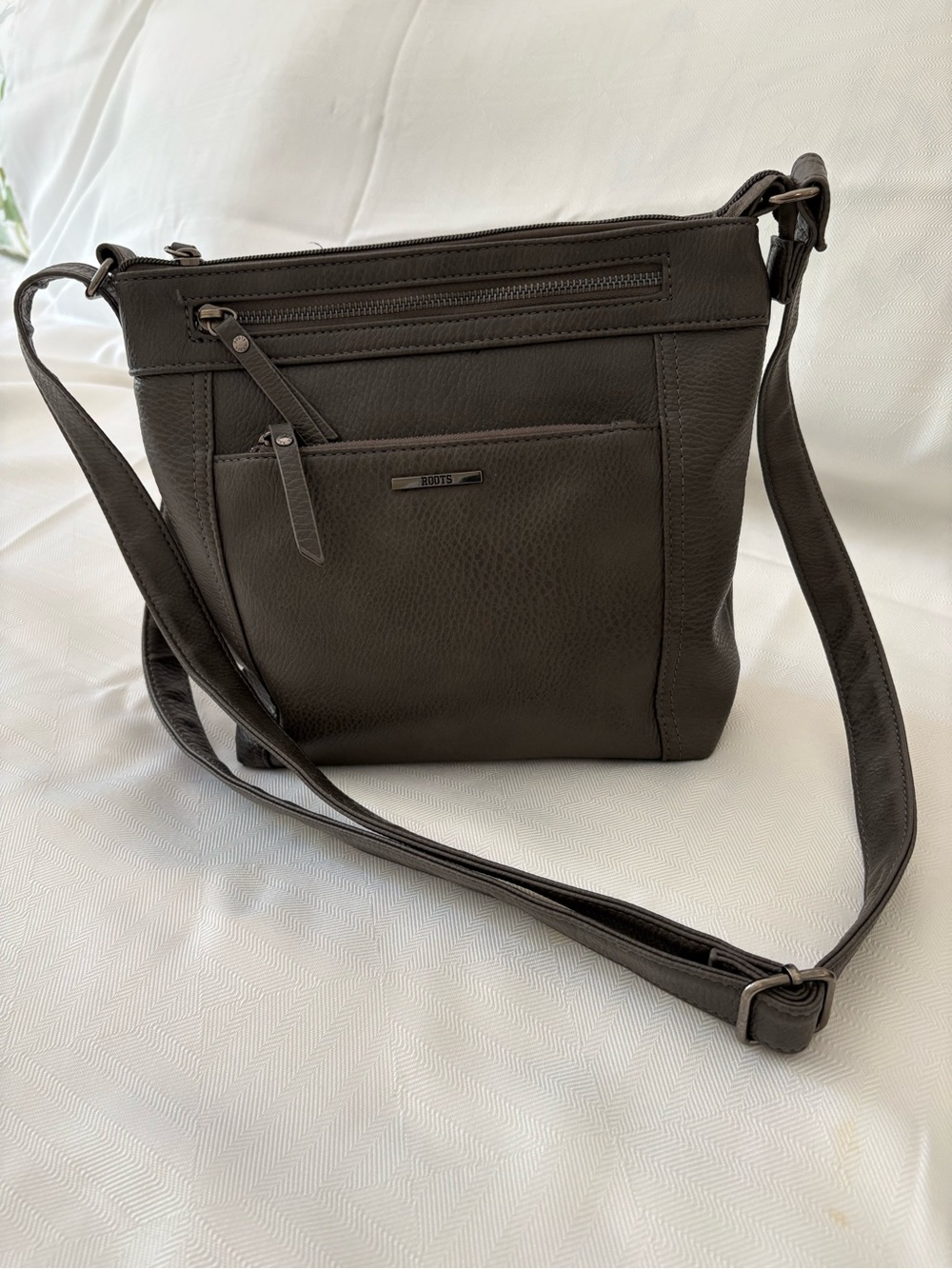 Roots Dark Brown Crossbody Bag with Front Zip Pocket